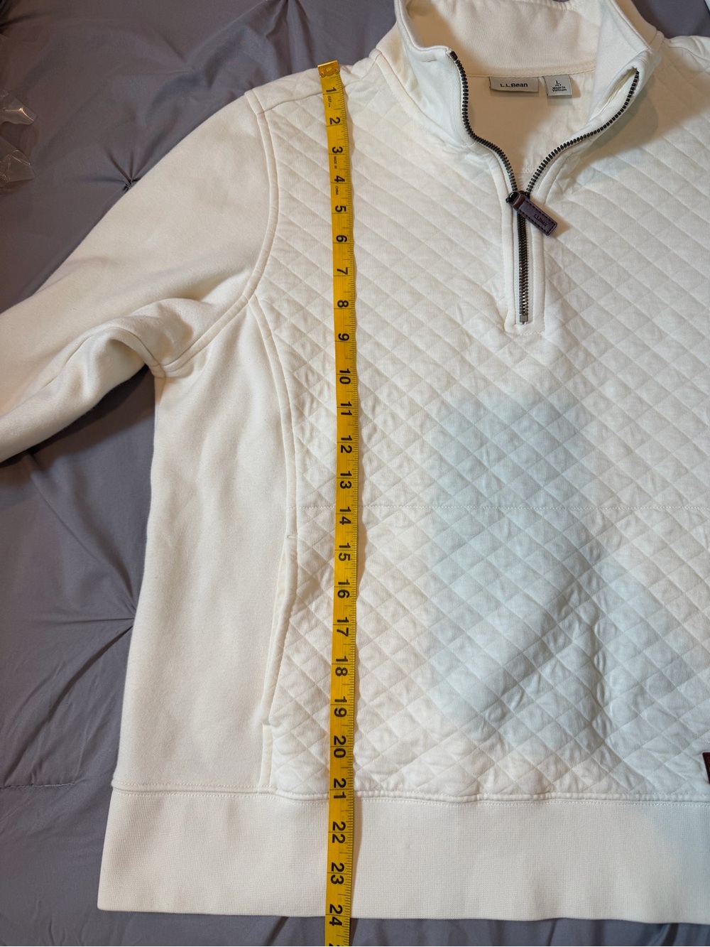 L.L. Bean Quilted Quarter-Zip Pullover Sweatshirt Cream / Ivory Petite Large - Picture 8 of 13